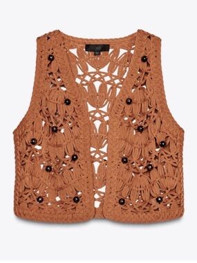 NWT ✨ Zara Rust Crochet Vest with Bead Accents